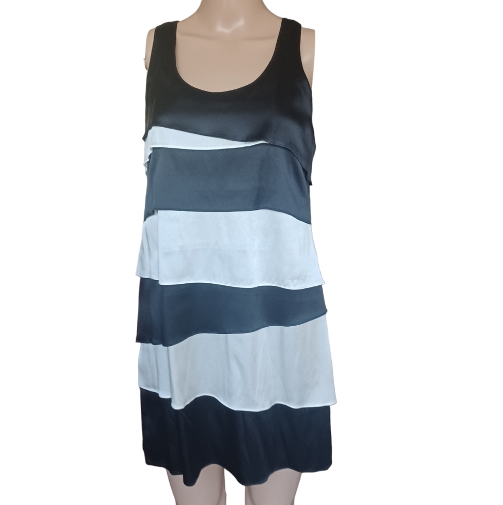 Karlie Womens Sleeveless Silk Pencil Sheath Dress Ruffled Tiers Size Small